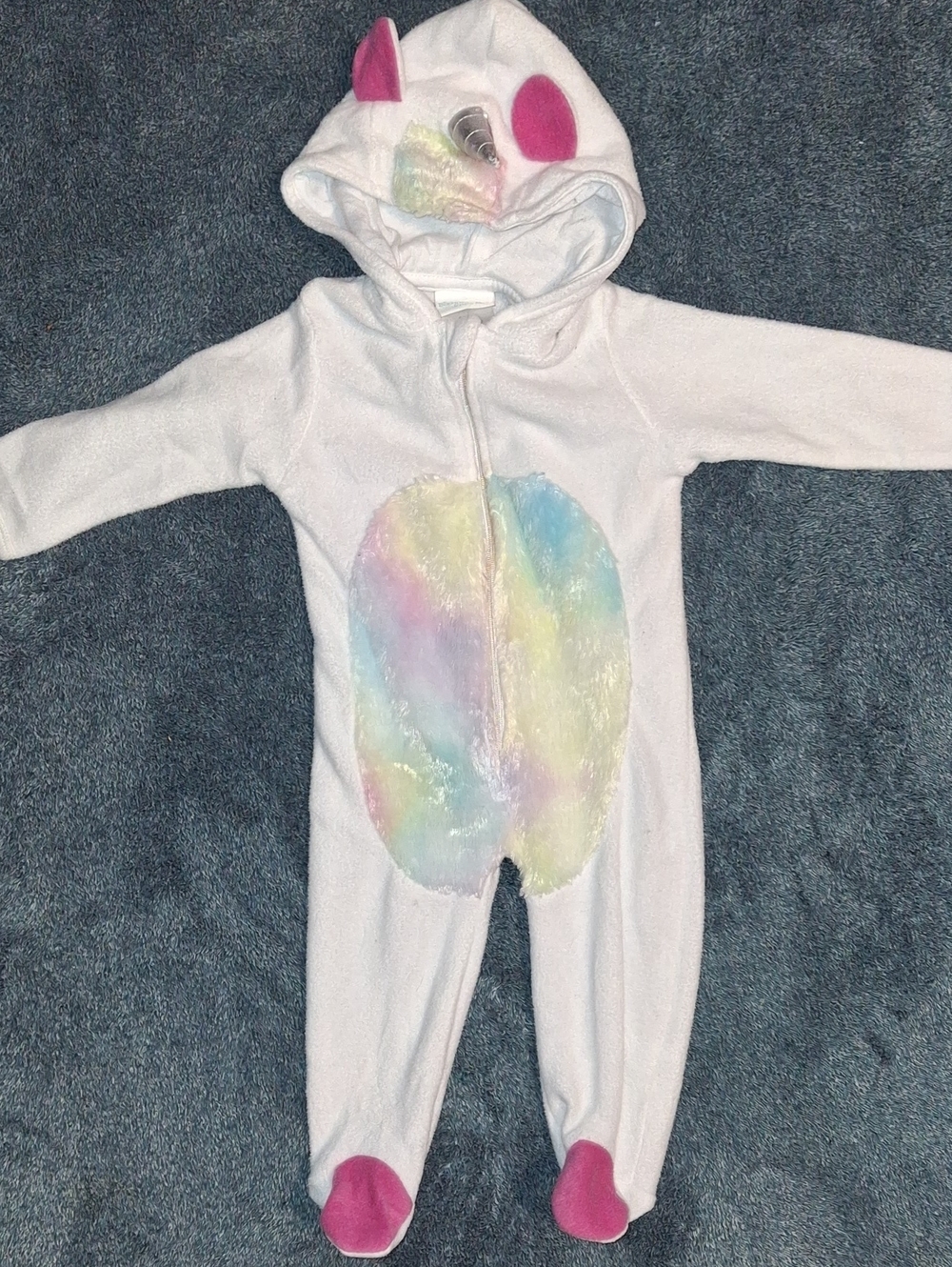 Nanette Baby White Unicorn Plush One-Piece with Pastel Belly